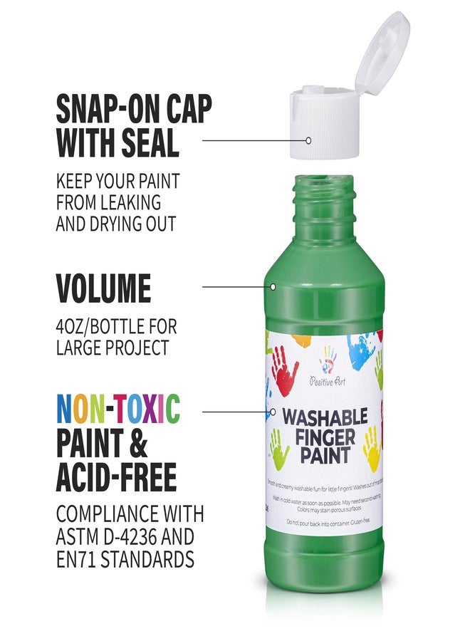 Positive Art Washable Finger Paint for Kids (6 Colors, 4 fl oz Each) Made in USA - Non-Toxic, Easy Soap-and-Water Cleanup, Smooth Creamy Texture - Toddler & Preschool Art Supplies - Mess Free Paint - Image 2